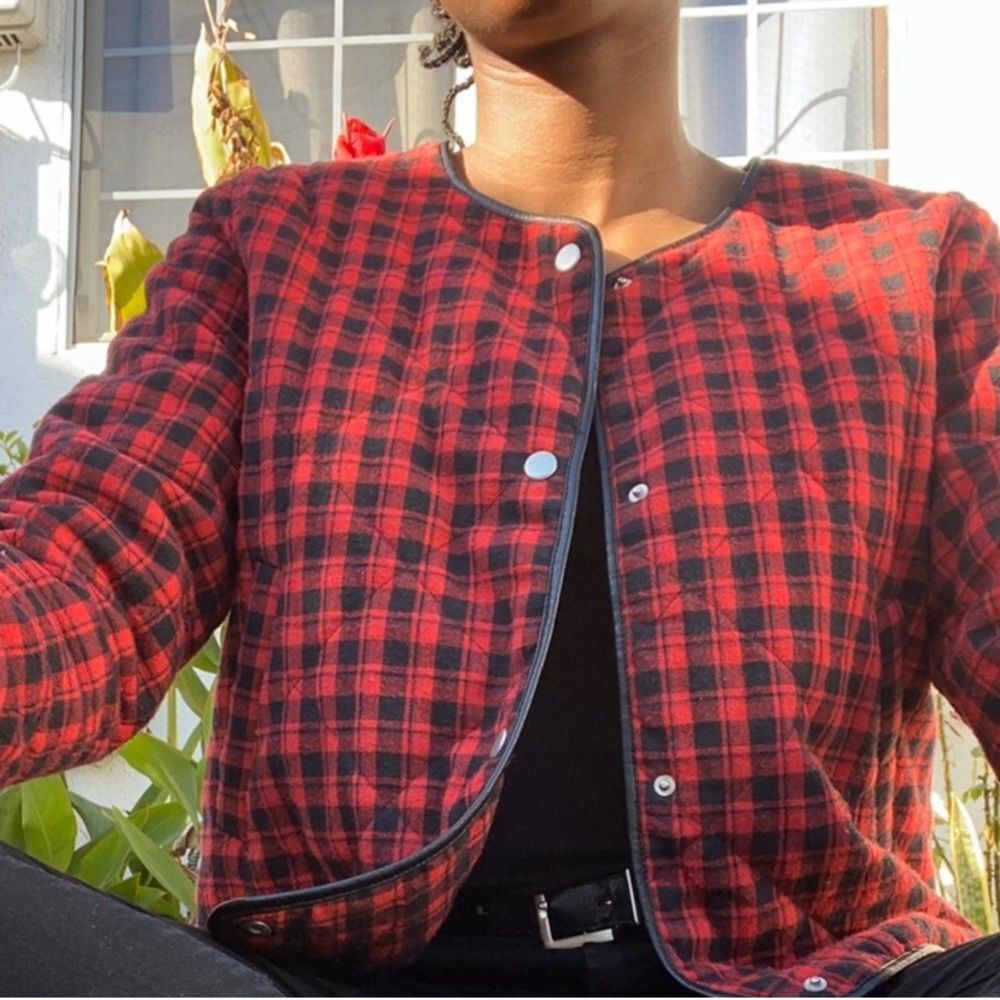 Quilted Plaid Red Black Check Plaid Jacket